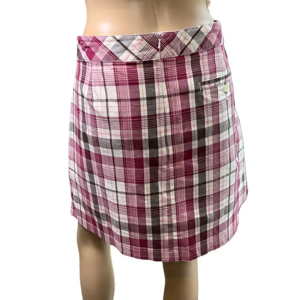 Lady Hagen Womens Pink Plaid Knee-length Stretchy‎ Preppy Academia Skort Medium